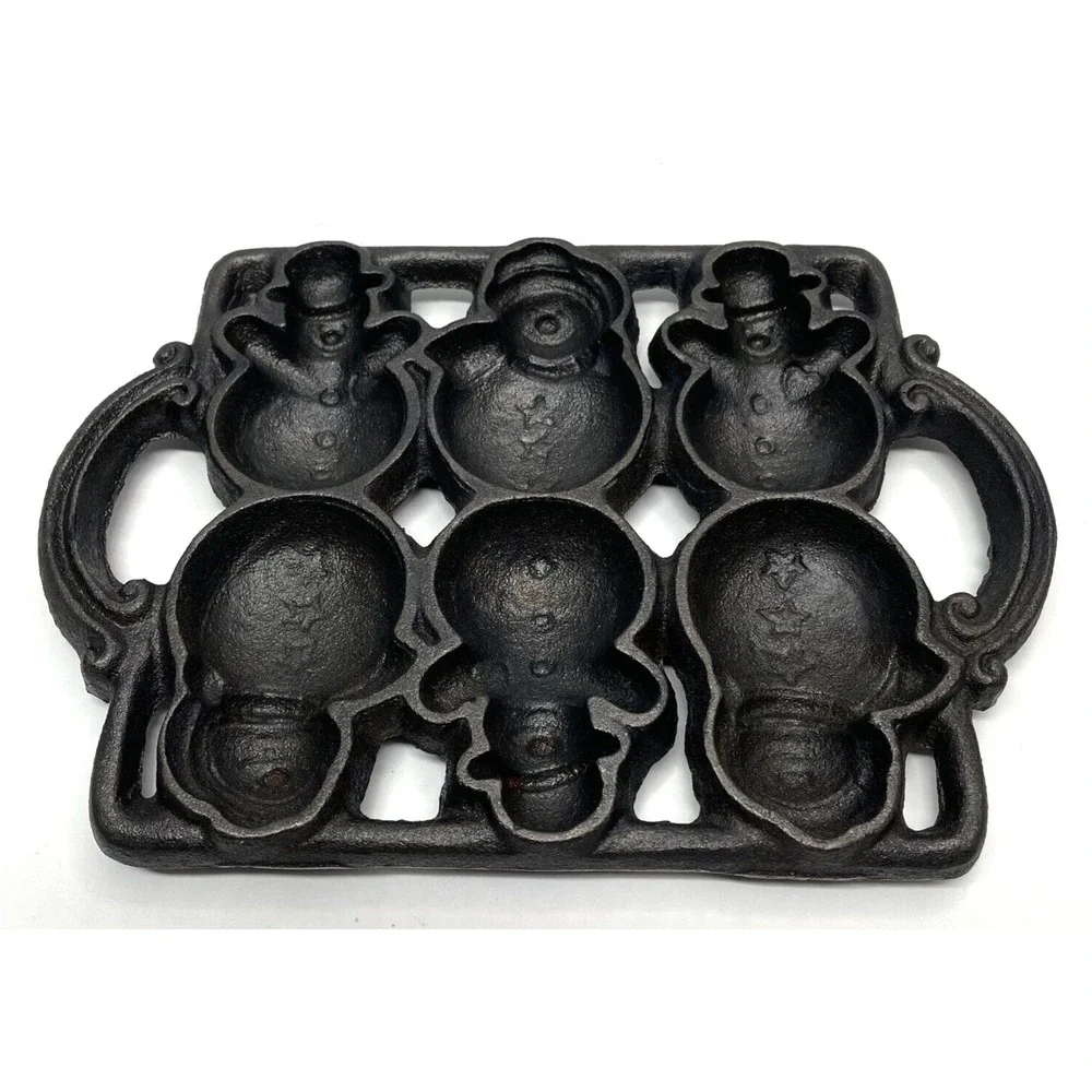 Vintage Snowman Cast Iron Mold Pan Cooking Candy Baking 9
